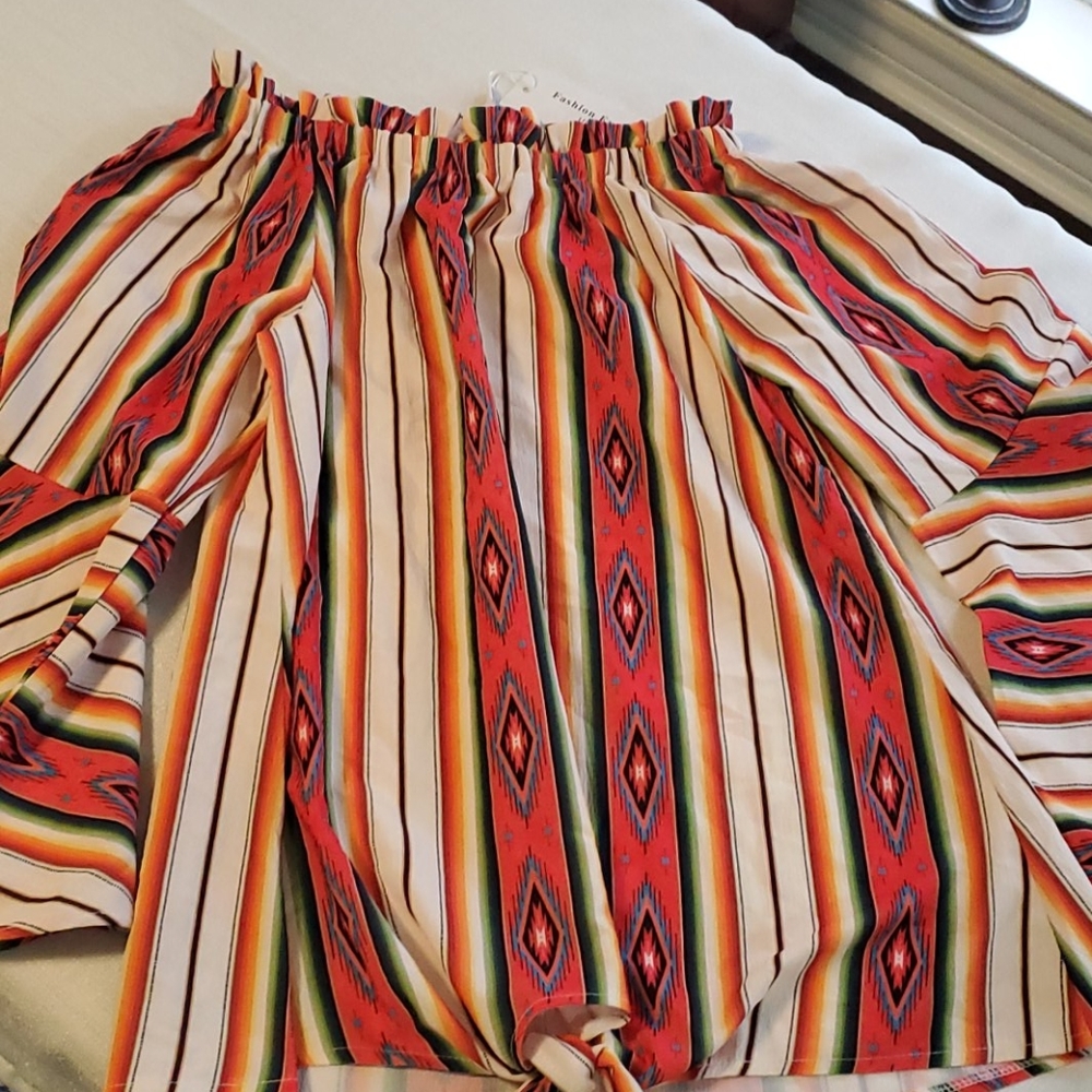 Fashion Express Multi color Off the Shoulder Shirt